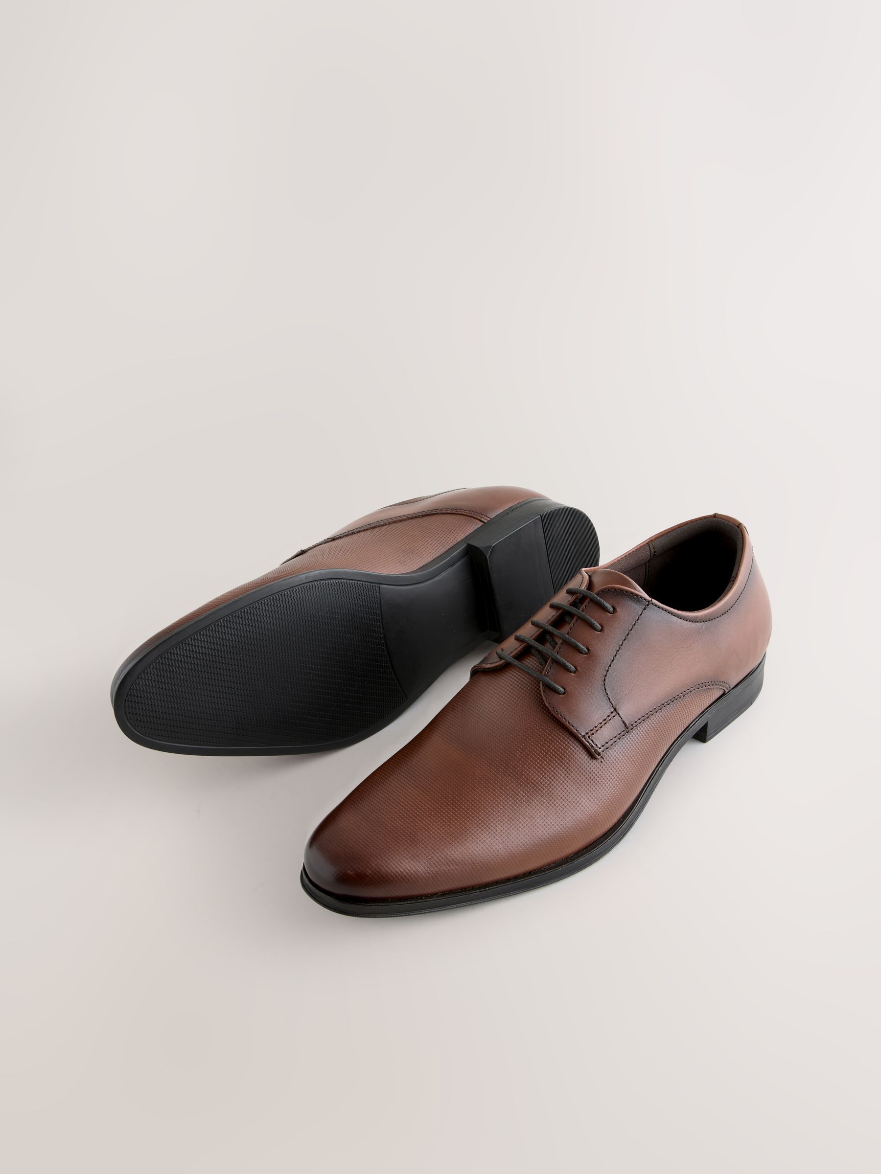 VER240 Tan Brown Embossed Derby Shoes - Image 3