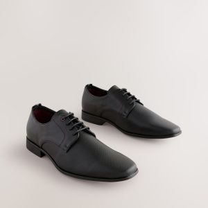 VER254 Black Slim Square Embossed Derby Shoes