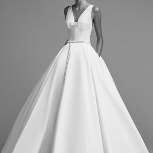 VER221 Embellished Satin Ball Gown with Open Back