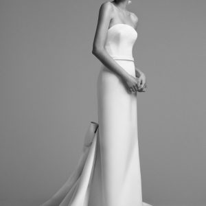 VER222 Draped Bow Train Wedding Dress