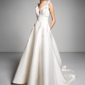 VER229 Mikado Wedding Dress with Small Bows