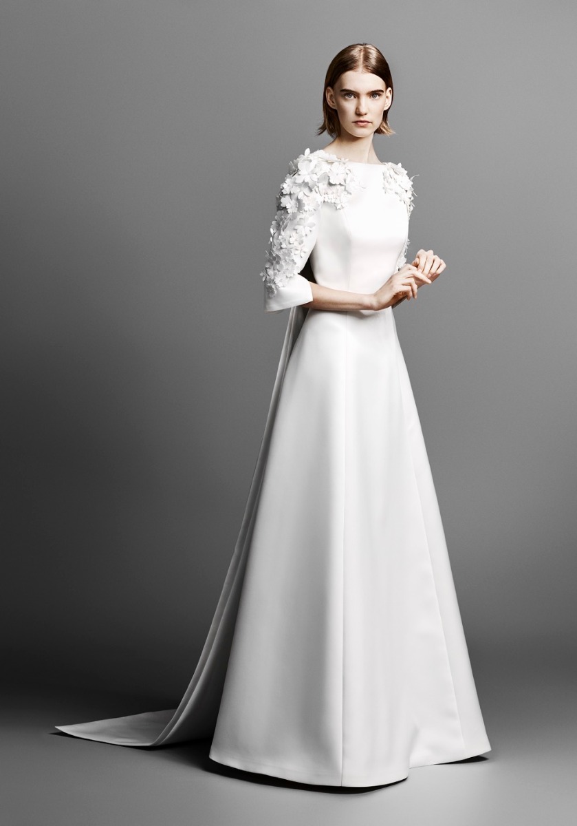 VER225 Flower Sleeves Satin Wedding Dress